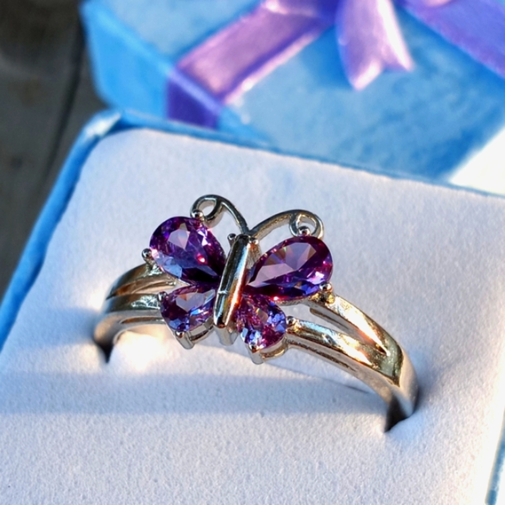 Amethyst Butterfly Silver Ring